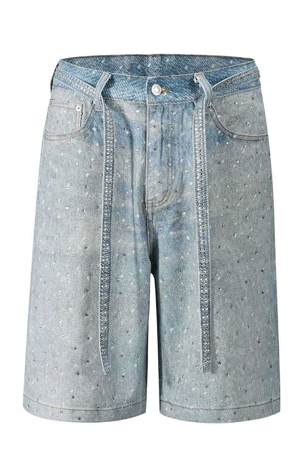 【KOOLOSET】Torque Washed Bermuda Banding Denim Men's Washed Rhinestone Denim Bermuda Shorts – My Store