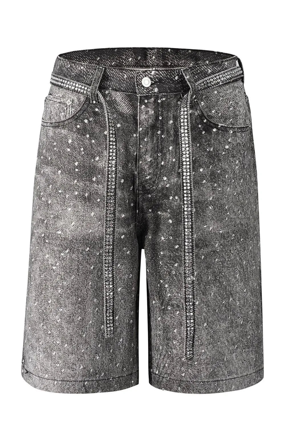 Men's Washed Rhinestone Denim Bermuda Shorts – My Store