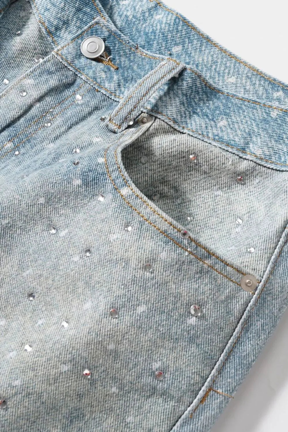 Men's Washed Rhinestone Denim Bermuda Shorts – My Store